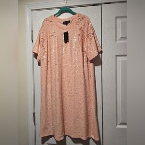 Eloquii Peach Pink Sequin Midi Dress Size 14 Oversized